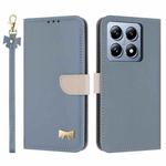 For Xiaomi 14T Metal Bow Leather Phone Case with Hand Strap(Light Blue)