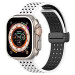 For Apple Watch 46mm / 49mm / 45mm / 44mm Magnetic Buckle Breathable Silicone Watch Band(White Black)