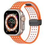 For Apple Watch 46mm / 49mm / 45mm / 44mm Magnetic Buckle Breathable Silicone Watch Band(Orange White)