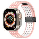 For Apple Watch 46mm / 49mm / 45mm / 44mm Magnetic Buckle Breathable Silicone Watch Band(Pink White)