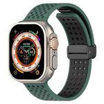 For Apple Watch 46mm / 49mm / 45mm / 44mm Magnetic Buckle Breathable Silicone Watch Band(Olive Green Black)