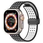 For Apple Watch 46mm / 49mm / 45mm / 44mm Magnetic Buckle Breathable Silicone Watch Band(Black White)