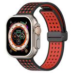 For Apple Watch 46mm / 49mm / 45mm / 44mm Magnetic Buckle Breathable Silicone Watch Band(Black Red)