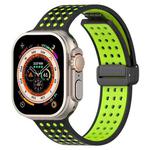 For Apple Watch 46mm / 49mm / 45mm / 44mm Magnetic Buckle Breathable Silicone Watch Band(Black Lime)