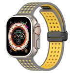 For Apple Watch 46mm / 49mm / 45mm / 44mm Magnetic Buckle Breathable Silicone Watch Band(Grey Yellow)