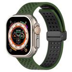 For Apple Watch 46mm / 49mm / 45mm / 44mm Magnetic Buckle Breathable Silicone Watch Band(Army Green Black)