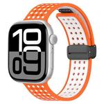 For Apple Watch 42mm / 41mm / 40mm / 38mm Magnetic Buckle Breathable Silicone Watch Band(Orange White)