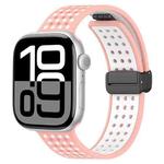 For Apple Watch 42mm / 41mm / 40mm / 38mm Magnetic Buckle Breathable Silicone Watch Band(Pink White)