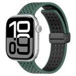 For Apple Watch 42mm / 41mm / 40mm / 38mm Magnetic Buckle Breathable Silicone Watch Band(Olive Green Black)