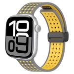 For Apple Watch 42mm / 41mm / 40mm / 38mm Magnetic Buckle Breathable Silicone Watch Band(Grey Yellow)