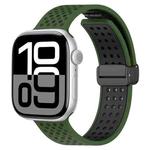 For Apple Watch 42mm / 41mm / 40mm / 38mm Magnetic Buckle Breathable Silicone Watch Band(Army Green Black)