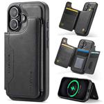 For iPhone 16 DG.MING MAGKING-K3 Series MagSafe RFID Card Bag Detachable Phone Case(Black)