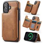 For iPhone 16 DG.MING MAGKING-K3 Series MagSafe RFID Card Bag Detachable Phone Case(Brown)