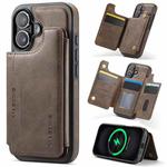 For iPhone 16 DG.MING MAGKING-K3 Series MagSafe RFID Card Bag Detachable Phone Case(Coffee)
