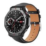 For Amazfit T-Rex 3 22mm xDfind Flat Head Black Shark Fine Grain Leather Watch Band(Black)