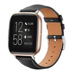 For Fitbit Versa 2 / Versa / Versa Lite 20mm xDfind Flat Head Black Shark Fine Grain Leather Watch Band(Black)