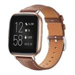 For Fitbit Versa 2 / Versa / Versa Lite 20mm xDfind Flat Head Black Shark Fine Grain Leather Watch Band(Coffee)