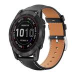For Garmin Fenix 8/7X/6X/5X 26mm 22mm xDfind Flat Head Black Shark Fine Grain Leather Watch Band(Black)