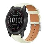 For Garmin Fenix 8/7X/6X/5X 26mm 22mm xDfind Flat Head Black Shark Fine Grain Leather Watch Band(Creamy White)