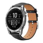 For Garmin Fenix 8/7/6/5 22mm 20mm xDfind Flat Head Black Shark Fine Grain Leather Watch Band(Black)