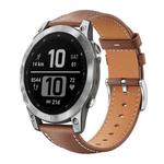 For Garmin Fenix 8/7/6/5 22mm 20mm xDfind Flat Head Black Shark Fine Grain Leather Watch Band(Coffee)