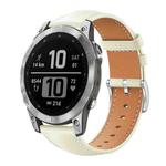 For Garmin Fenix 8/7/6/5 22mm 20mm xDfind Flat Head Black Shark Fine Grain Leather Watch Band(Creamy White)