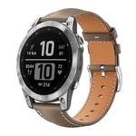 For Garmin Fenix 8/7/6/5 22mm 20mm xDfind Flat Head Black Shark Fine Grain Leather Watch Band(Light Grey)