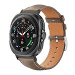 For Samsung Galaxy Watch Ultra 47mm 22mm xDfind Flat Head Black Shark Fine Grain Leather Watch Band(Light Grey)