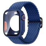 For Apple Watch Series 10 42mm Ladder Buckle Loop Nylon Watch Band with Change to Ultra 49mm Film PC Case(Dark Blue)