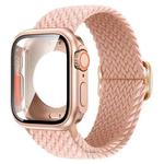For Apple Watch 44mm / 45mm Ladder Buckle Loop Nylon Watch Band with Change to Ultra 49mm Film PC Case(Pink)