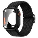 For Apple Watch 44mm / 45mm Ladder Buckle Loop Nylon Watch Band with Change to Ultra 49mm Film PC Case(Black)