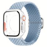 For Apple Watch Series 41mm Ladder Buckle Loop Nylon Watch Band with Change to Ultra 49mm Film PC Cover(Light Blue)