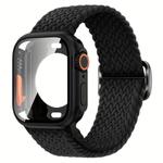 For Apple Watch Series 41mm Ladder Buckle Loop Nylon Watch Band with Change to Ultra 49mm Film PC Cover(Black)