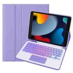 For iPad 10.2 2021 / 2019 / Air 2019 A102B-AS Backlight Bluetooth Touch Keyboard Leather Tablet Case with Pen Slot(Purple)