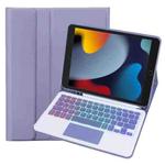 For iPad 10.2 2021 / 2019 / Air 2019 A102B-AS Backlight Bluetooth Touch Keyboard Leather Tablet Case with Pen Slot(Dark Purple)