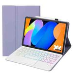 For Lenovo Xiaoxin Pad 11 2025 AM31-AS Ultra-thin Detachable Backlight Bluetooth Keyboard Leather Tablet Case with Touchpad(Lavender White)