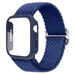 For Apple Watch Series 10 42mm Ladder Buckle Loop Nylon Watch Band with Film Frosted PC Case(Dark Blue)