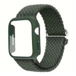 For Apple Watch Series 41mm Ladder Buckle Loop Nylon Watch Band with Film Frosted PC Cover(Army Green)