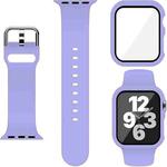 For Apple Watch Series 10 46mm Pin Buckle Silicone Watch Band with Film Integrated PC Case(Purple)