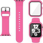 For Apple Watch 40mm / 41mm Pin Buckle Silicone Watch Band with Film Integrated PC Case(Rose Red)