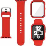 For Apple Watch 40mm / 41mm Pin Buckle Silicone Watch Band with Film Integrated PC Case(Red)
