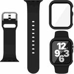 For Apple Watch Ultra 2 / 1 49mm Pin Buckle Silicone Watch Band with Film Integrated PC Case(Black)