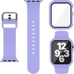 For Apple Watch Series 45mm Pin Buckle Silicone Watch Band with Film Integrated PC Case(Purple)