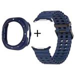 For Samsung Galaxy Watch Ultra 47mm Dual-row Holes Silicone Watch Band with TPU Case(Dark Blue)