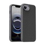 For iPhone 16e iPAKY Star Lord Series Carbon Fiber Textured Oil Spray PC+TPU Phone Case(Grey)