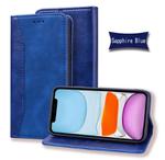 For iPhone 12 / 12 Pro Business Stitching Horizontal Flip Leather Case with Double Folding & Bracket & Card Slots & Photo Frame & Wallet(Sapphire Blue)