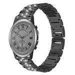 For Fossil Q Machine Hybrid Watch 22mm xDfind Diamond Jewelry Stainless Steel Watch Band(Black)