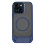 For iPhone 14 Kalebol MagSafe Invisible Tilt Holder PC Hybrid TPU Case(Navy Blue)