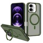For iPhone 17 Kalebol Rotating Holder MagSafe PC Hybrid TPU Phone Case(Deep Green)