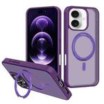 For iPhone 17 Kalebol Rotating Holder MagSafe PC Hybrid TPU Phone Case(Deep Purple)